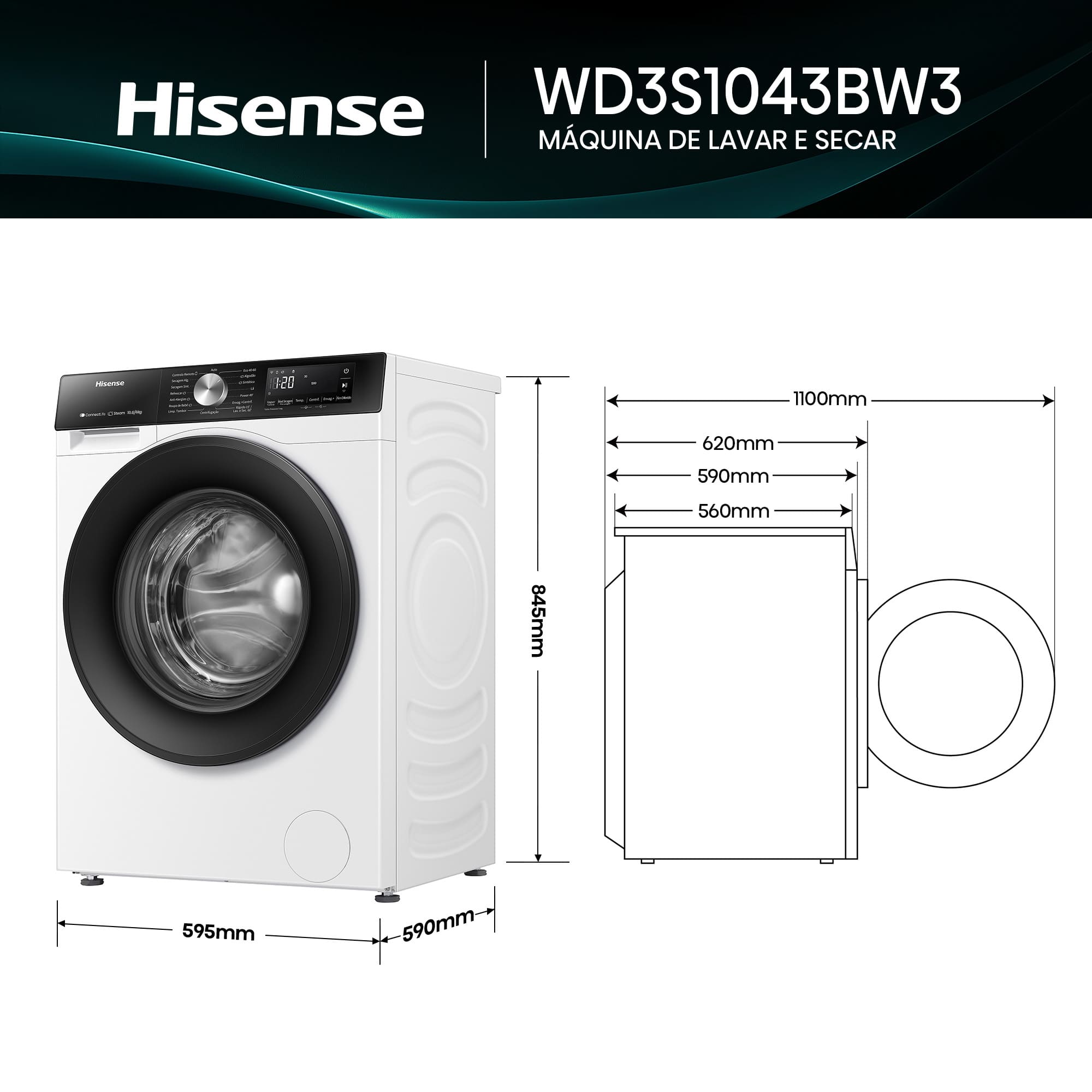 Máquina Lavar Secar Roupa HISENSE 1400R 10,5/6 Kgs WD3S1043BW3
