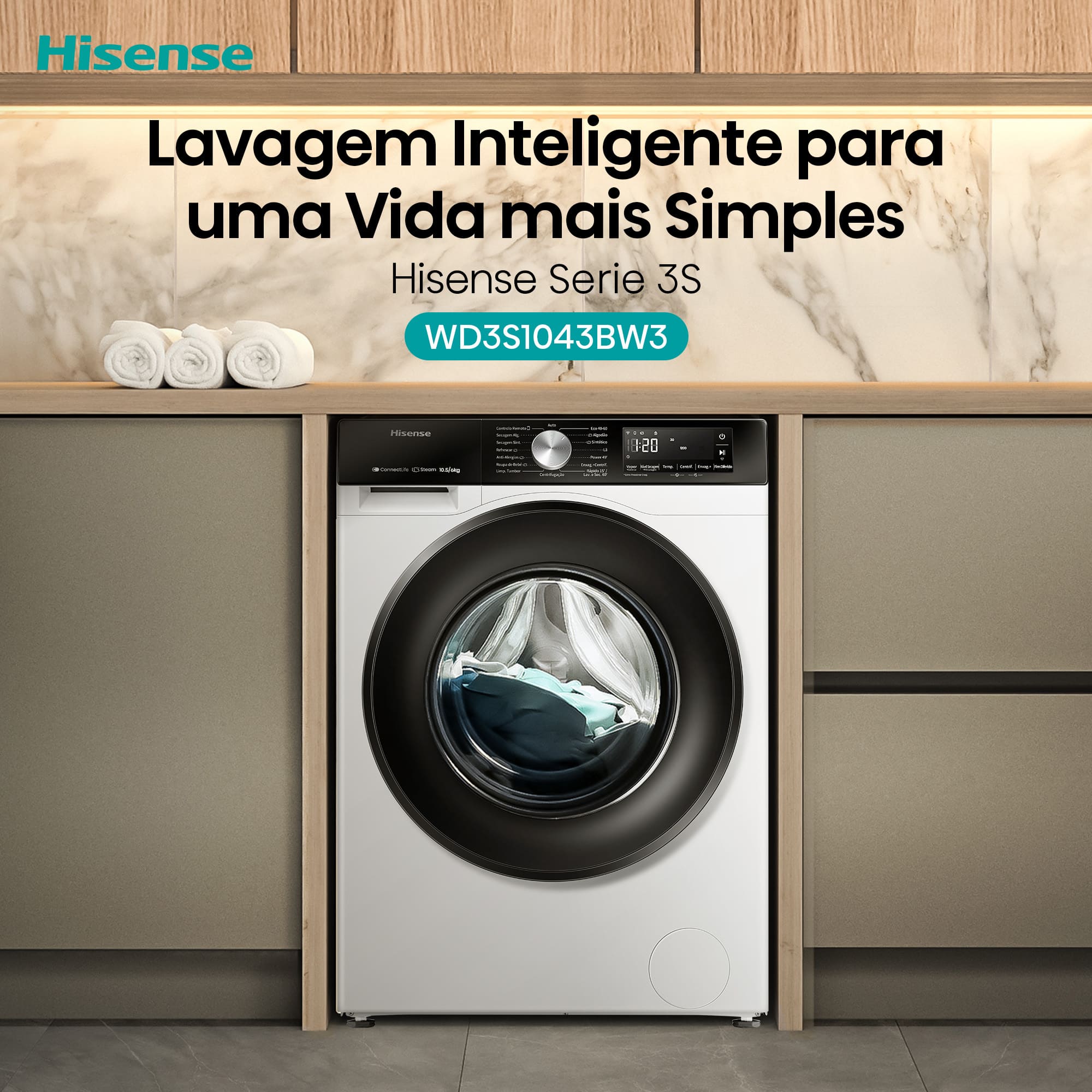 Máquina Lavar Secar Roupa HISENSE 1400R 10,5/6 Kgs WD3S1043BW3